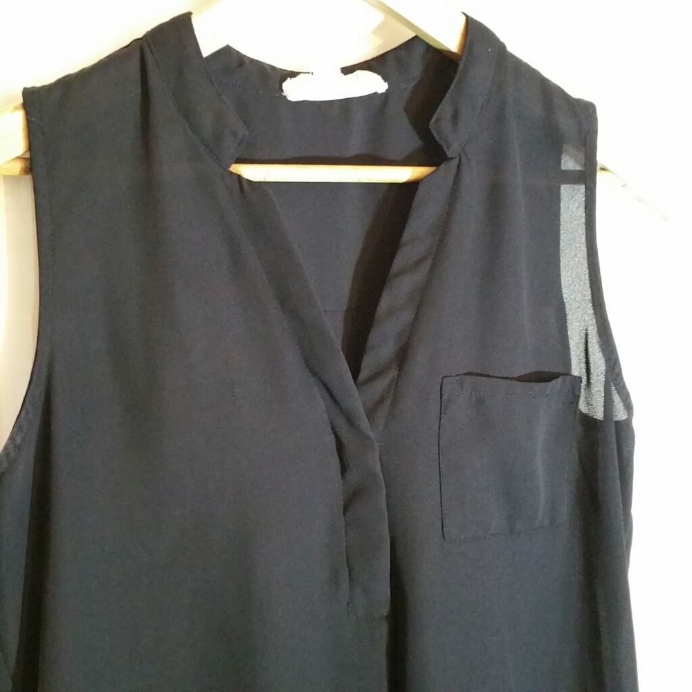 Pink Rose sheer black sleeveless v-neck blouse